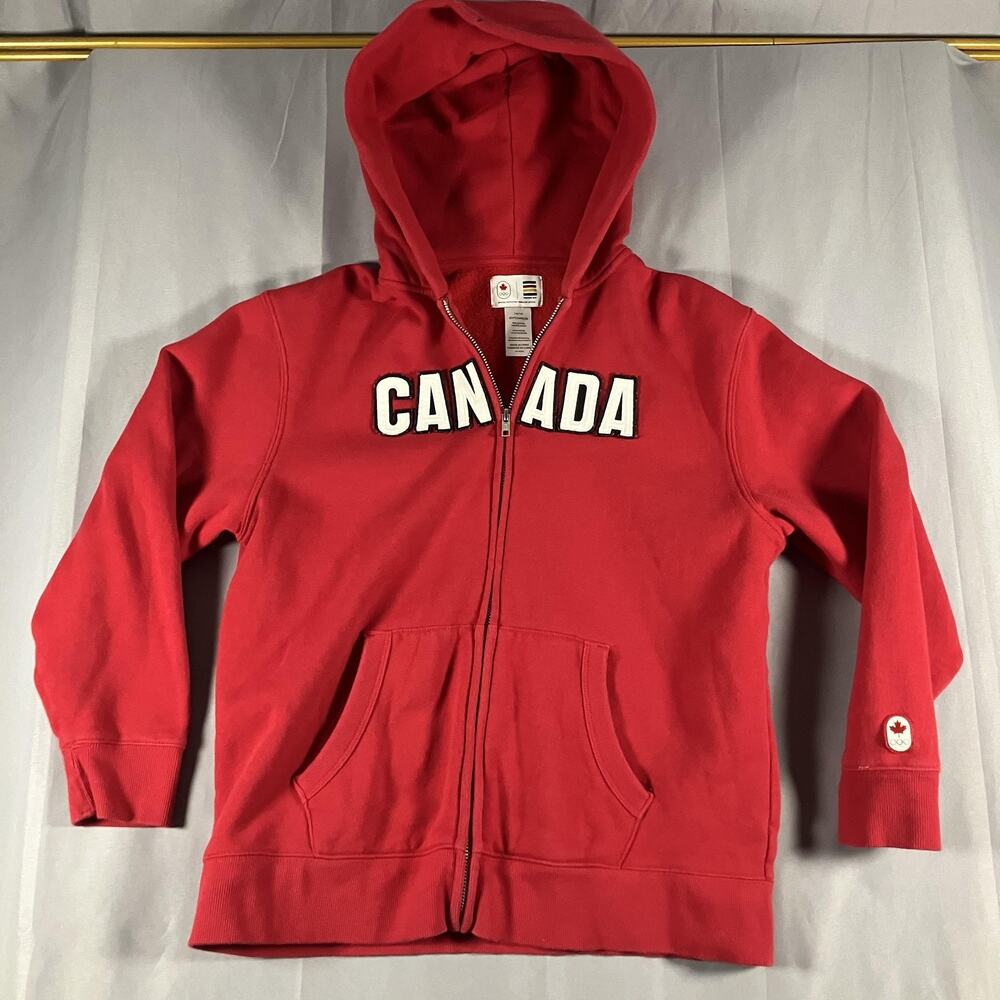 Team Canada Olympic Boys Hoodie Full Zip Red 14/16 Hudson's Bay Fleece Applique - Picture 1 of 8